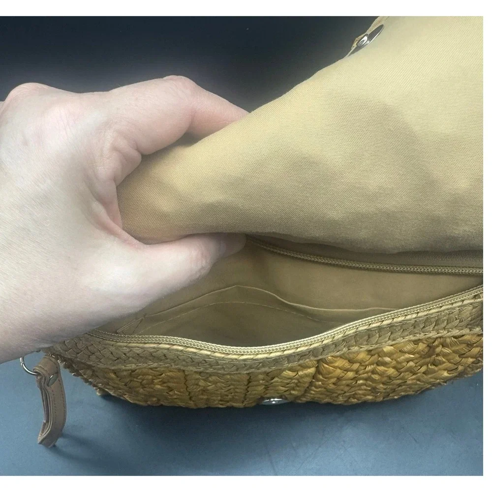 Woven Straw Clutch Crossbody Bag Natural Tan Wristlet Bohemian Handbag NEW